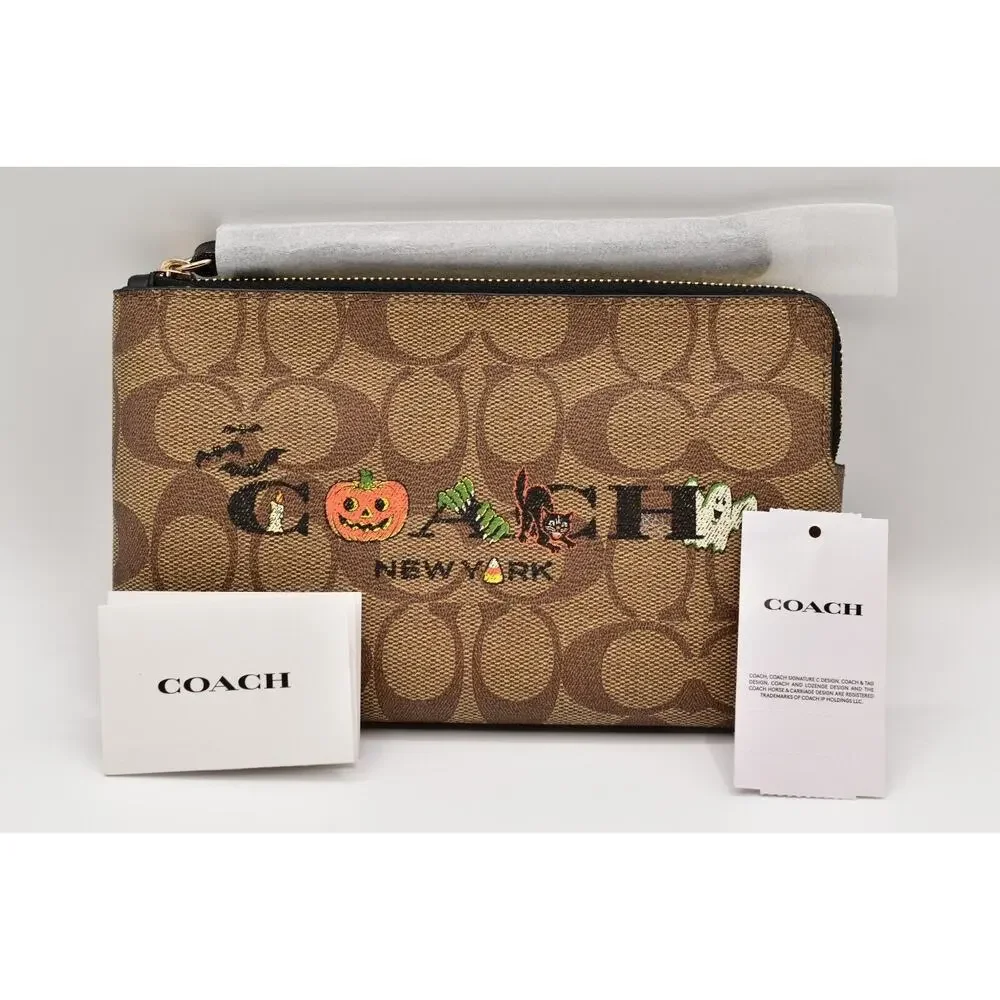 Coach HALLOWEEN Wristlet Bag Cards ID XL Phone Case Witch Bats Cat Pumpkin NEW